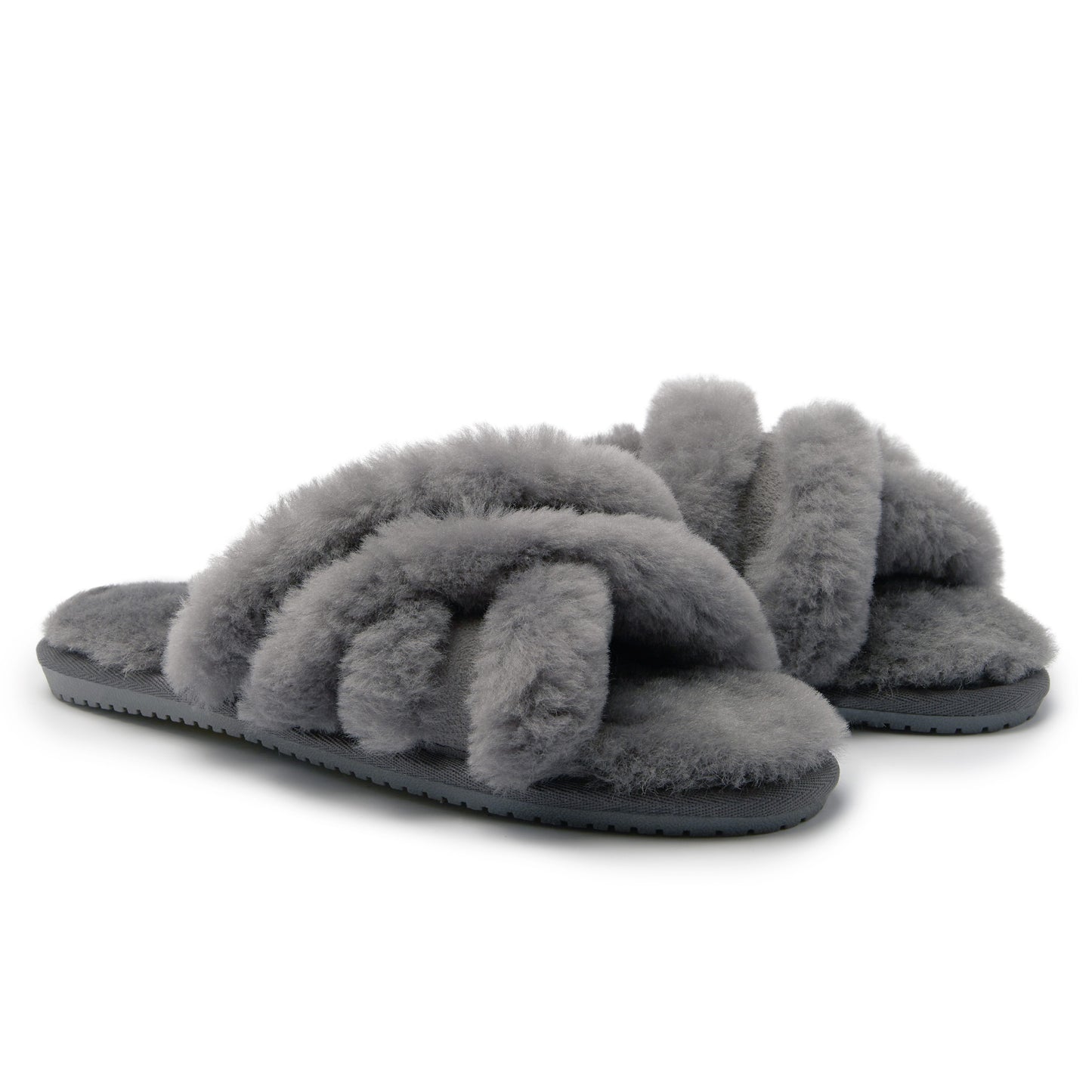 Original Ugg Australia Fluffy Double Cross Slides Grey