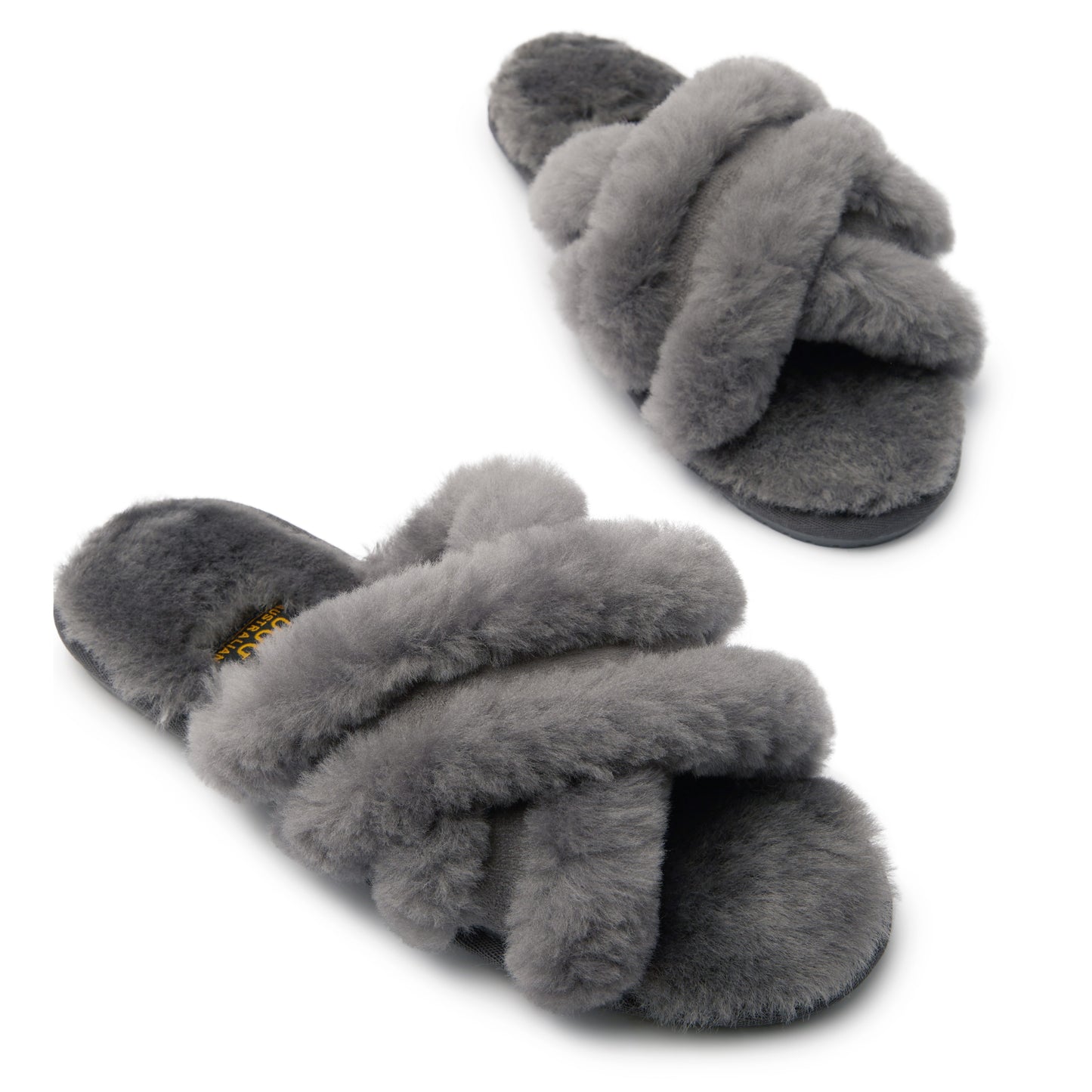 Original Ugg Australia Fluffy Double Cross Slides Grey