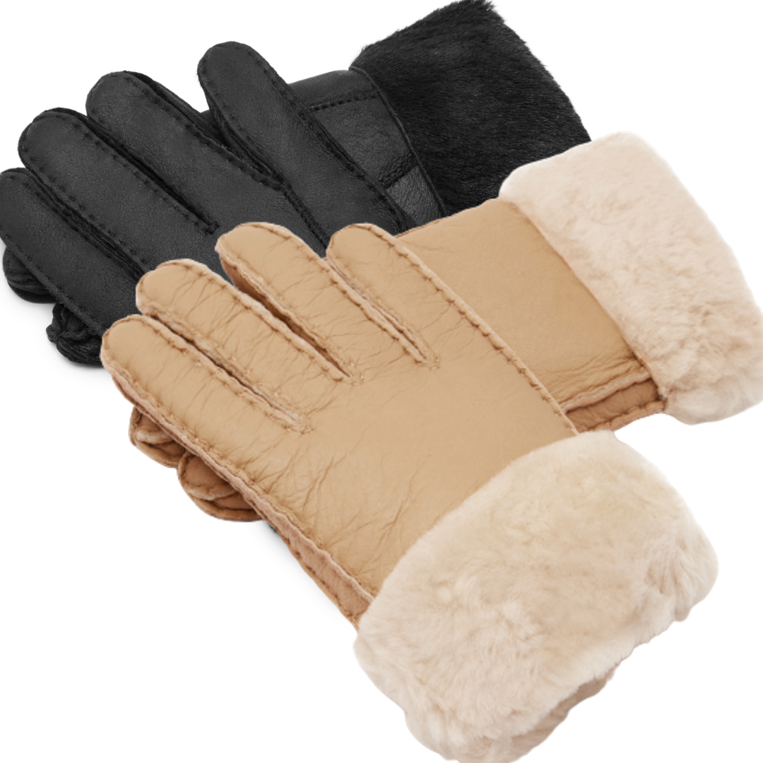 Original Ugg Australia Sheepskin Leather Gloves Men Beige