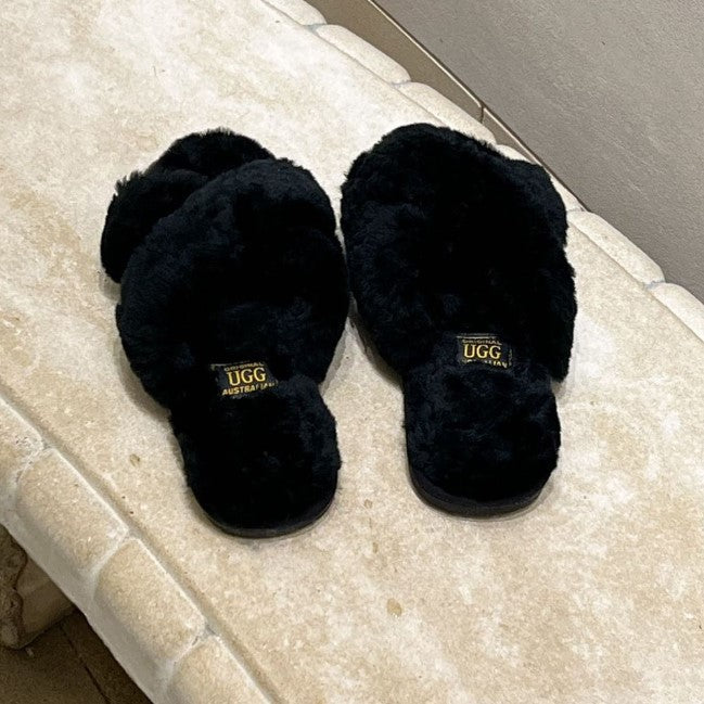 Original Ugg Australia Fluffy Slip Ons Black