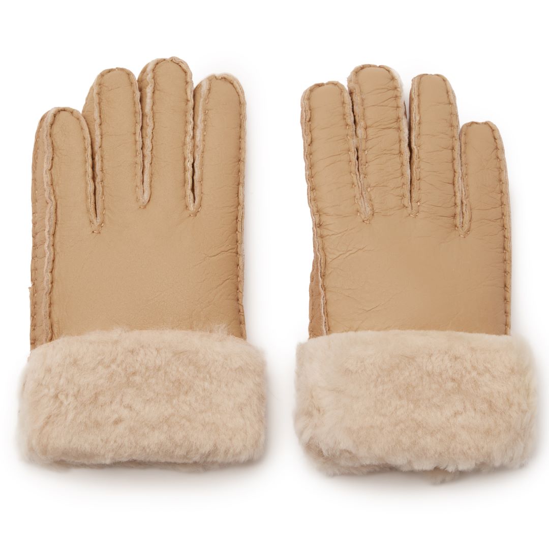 Original Ugg Australia Sheepskin Leather Gloves Men Beige