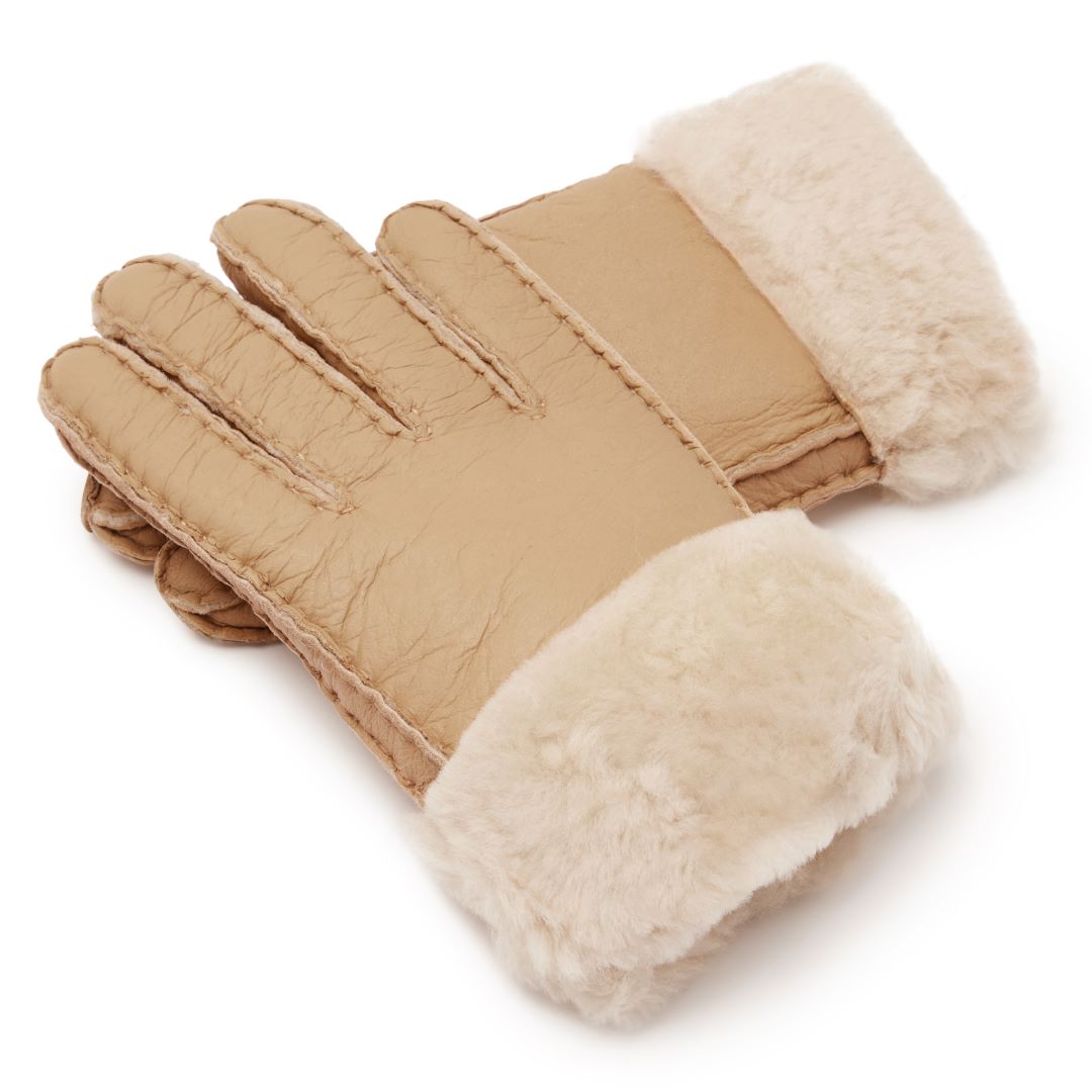 Original Ugg Australia Sheepskin Leather Gloves Men Beige