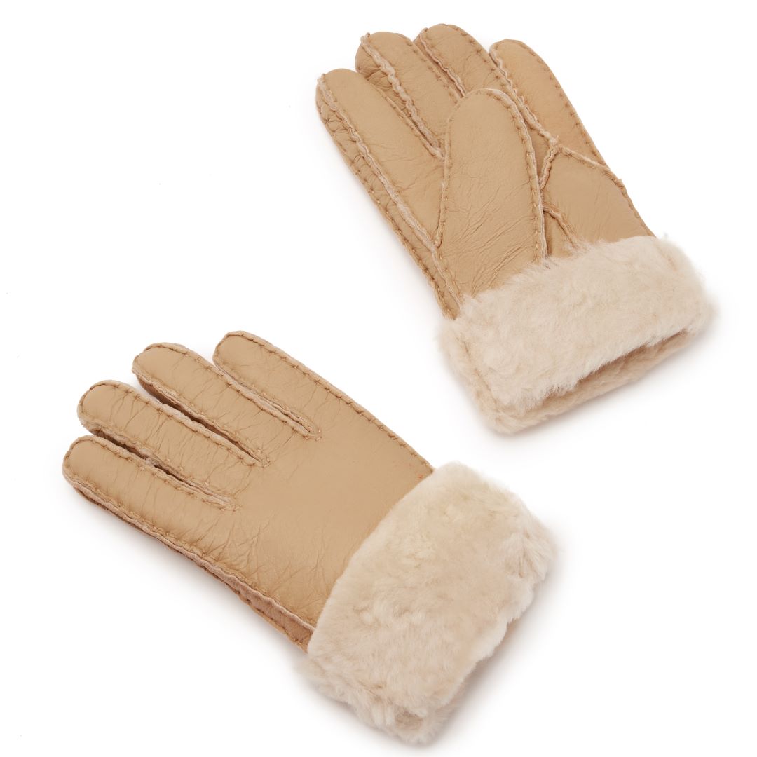 Original Ugg Australia Sheepskin Leather Gloves Men Beige