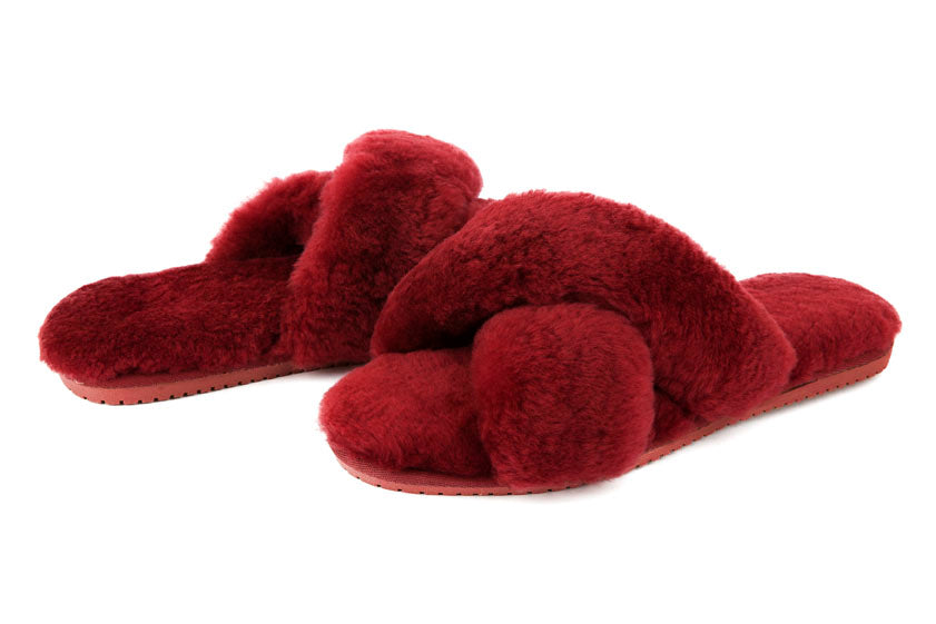 Original Ugg Australia Fluffy Slip Ons Red